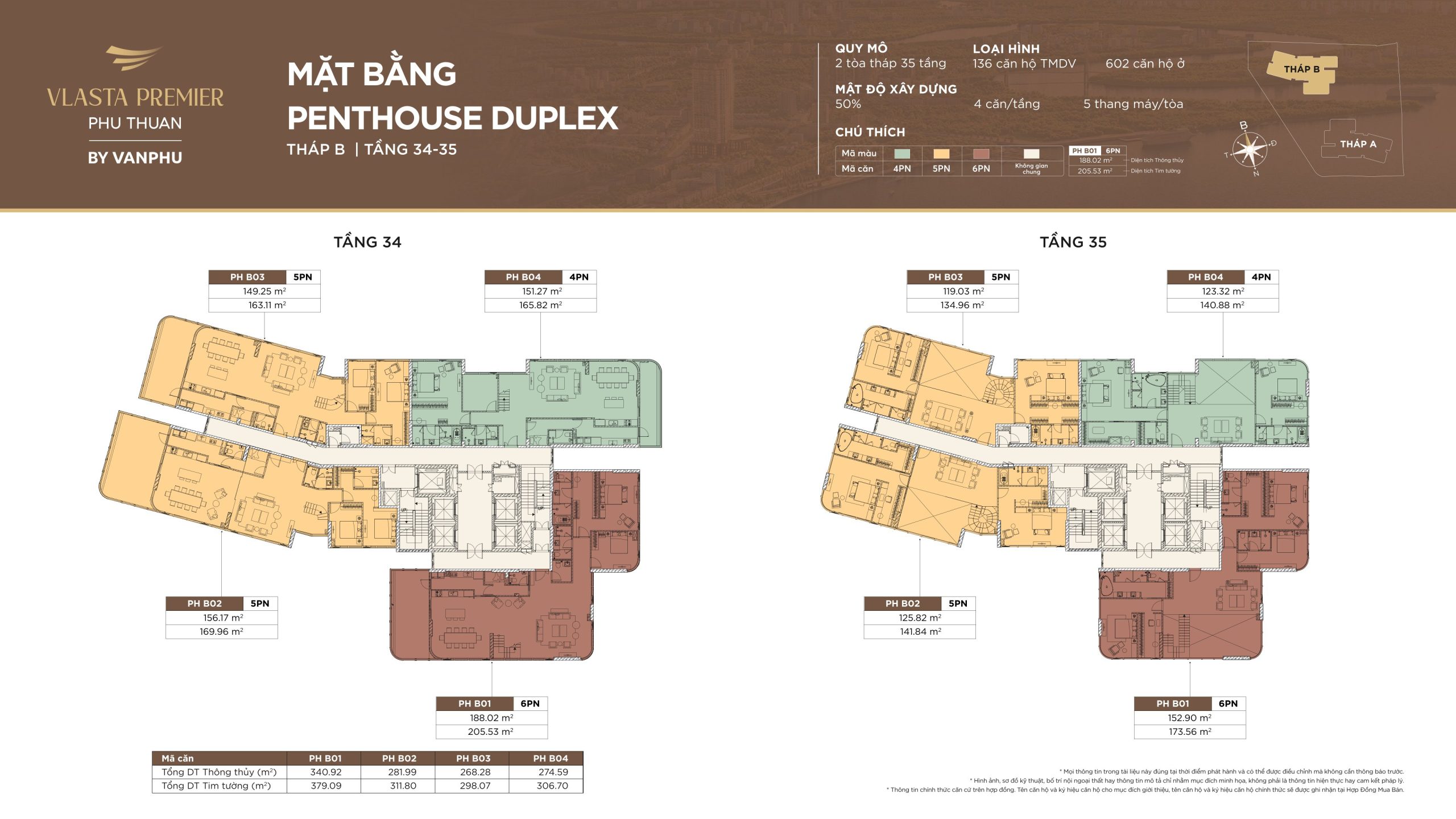 Mặt bằng Penthouse Duplex tầng 34 và 35 Tháp B Vlasta Premier - Phú Thuận