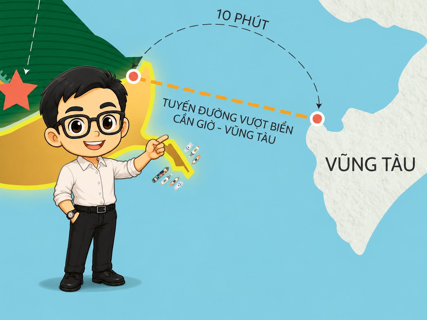 Hình minh họa tuyến đường vượt biển Cần Giờ – Vũng Tàu