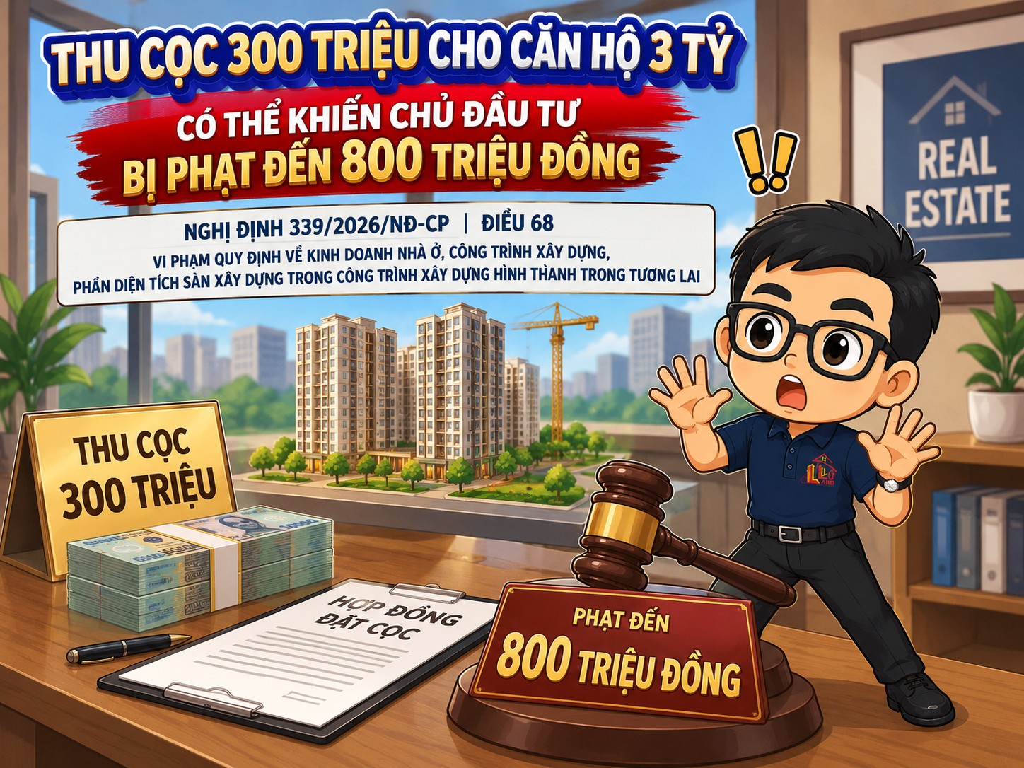 Thu cọc 300 triệu cho căn hộ 3 tỷ có thể khiến chủ đầu tư bị phạt đến 800 triệu đồng