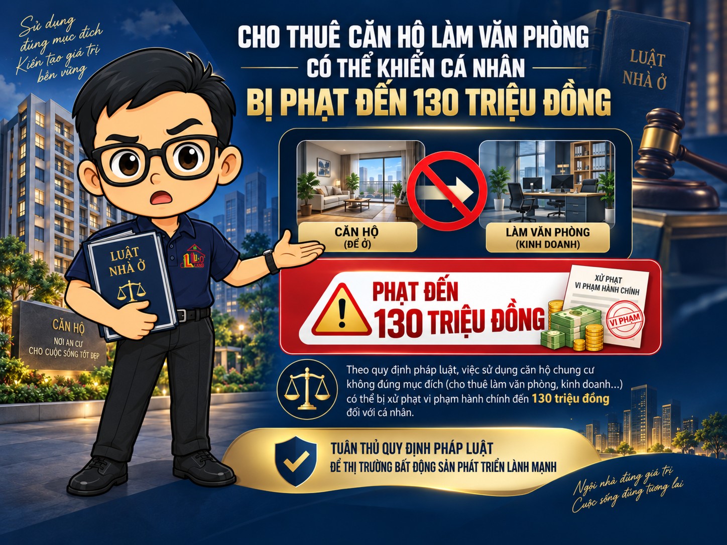 Hình Đại Diện Cho Thuê Căn Hộ Làm Văn Phòng Phạt 30 Triệu